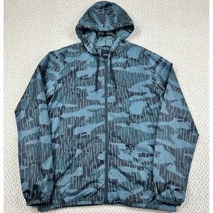 Krew Jacket Mens XL Green/Gray Camo Hooded Nylon Windbreaker Full Zip Streetwear